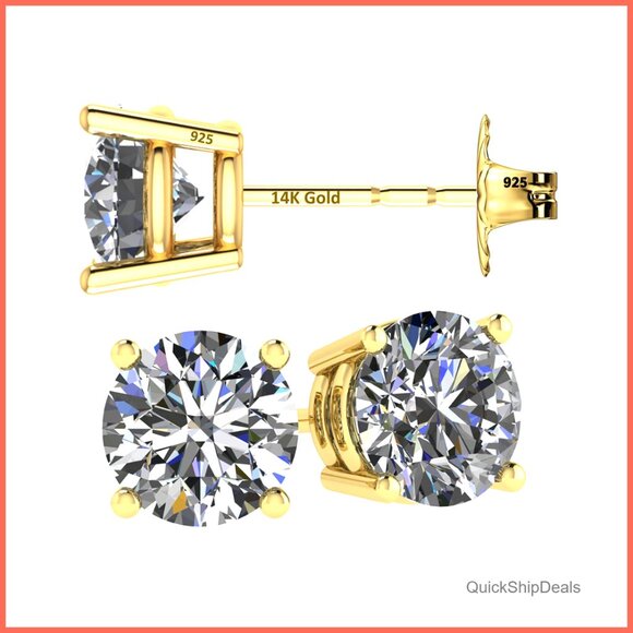 14K Gold Post Swarovski Zirconia Stud Earrings Hypoallergenic Sensitive Ears